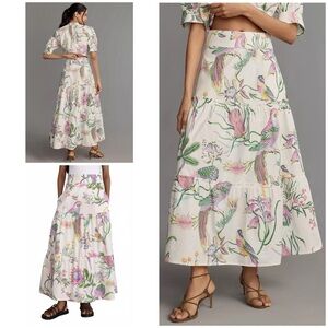NWT Banjanan Floral Parrot Tropical Bird Discovery Botany Bay Cotton Maxi Skirt